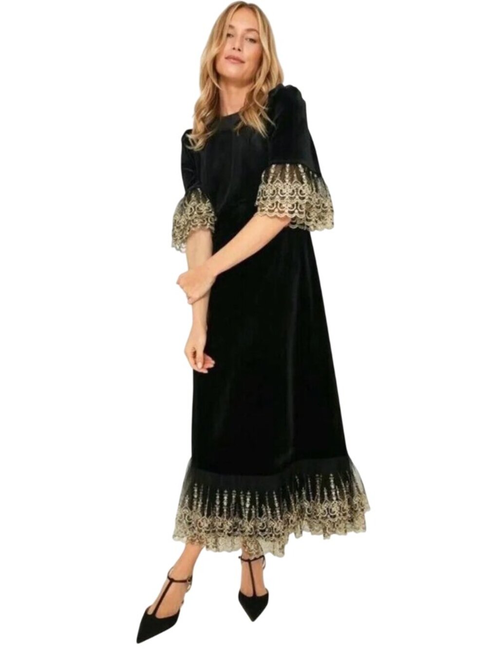 Pomander Place Tuckernuck Lillith Maxi Dress Large Black Gold Event NWOT DR-1944